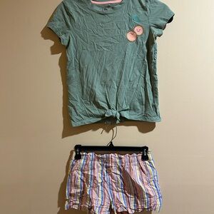 Cat & Jack Green Top and Striped Shorts Set
